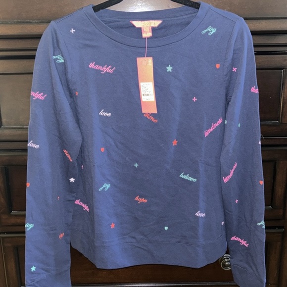 Lilly Pulitzer Rami Long Sleeve Low Tide Navy Good Vibes Sweatshirt NWT S L XL - Picture 2 of 7